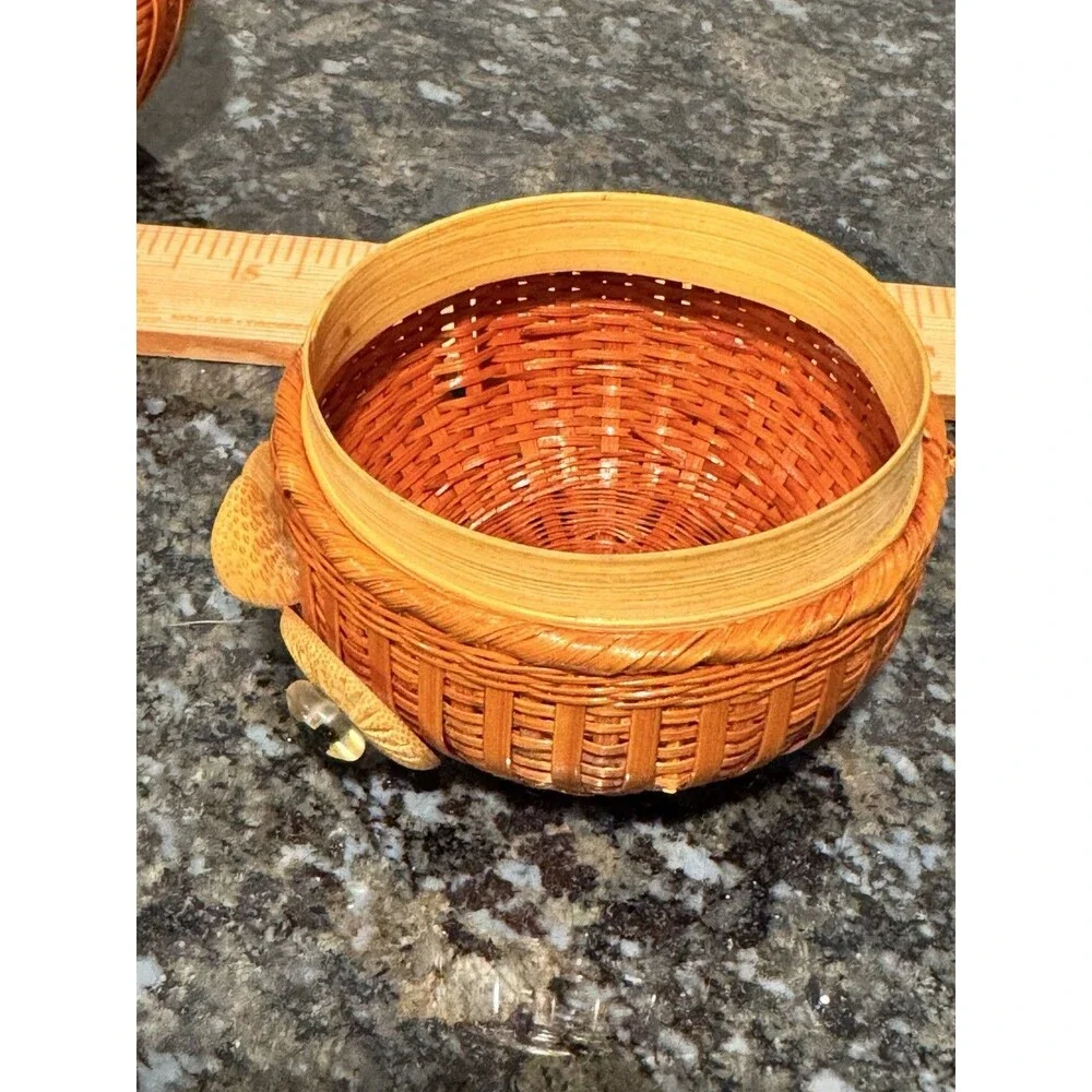Vintage Shanghai Handicrafts Wicker Owl Lidded Basket Trinket Box Boho PRC.
